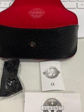 Vuarnet Sunglasses case- New black ruffled leather / red interior